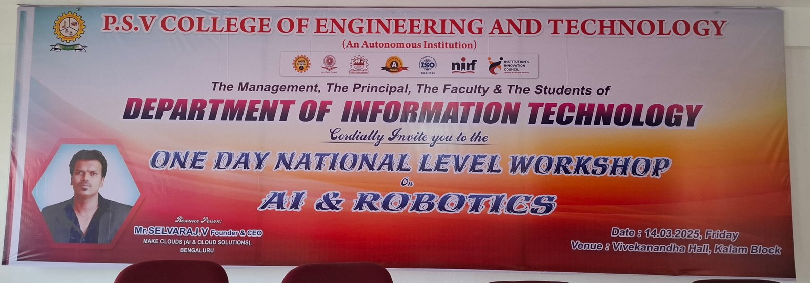One national workshop on A.i and robotics