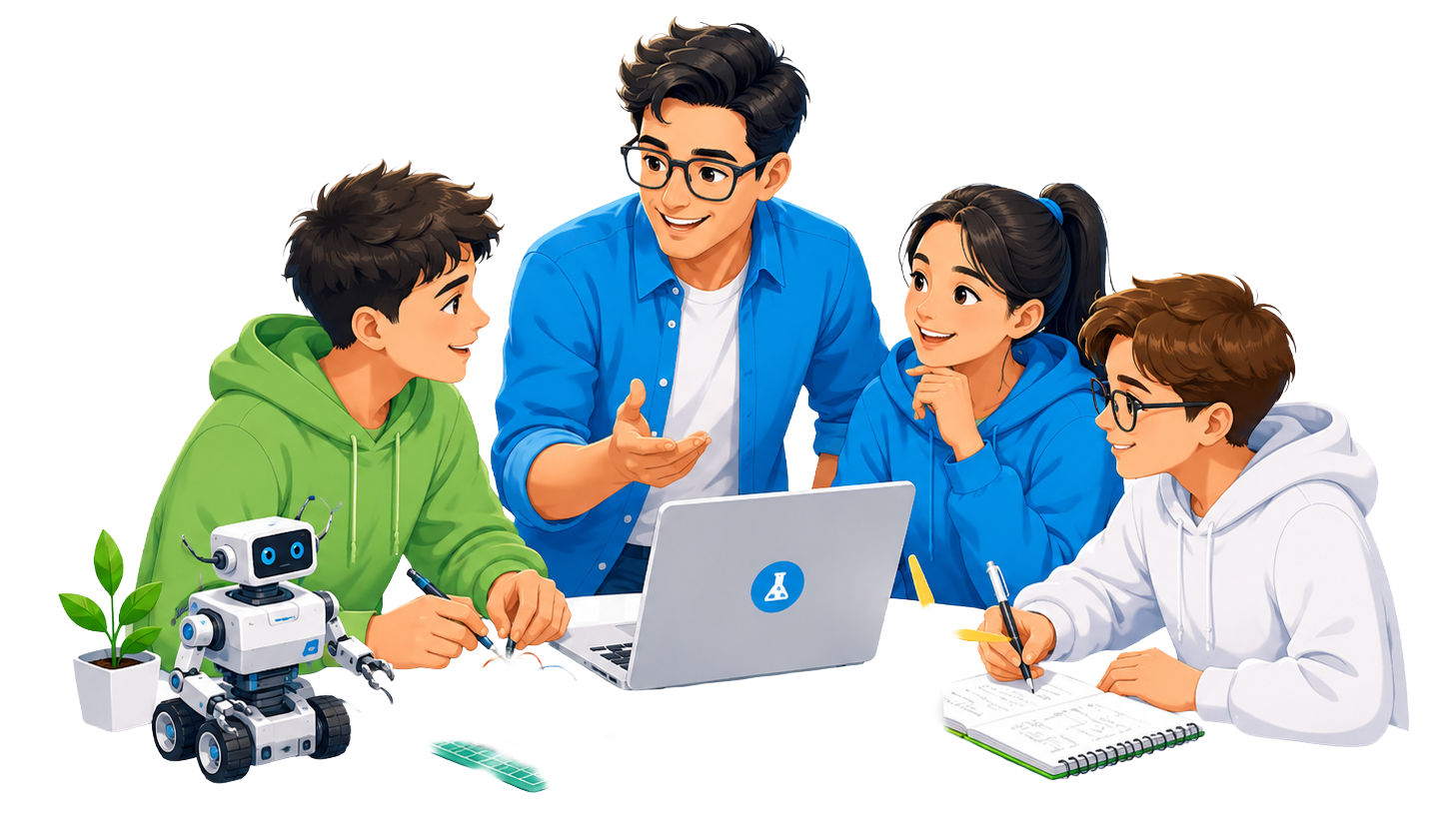 Mentor helping students choose research resources