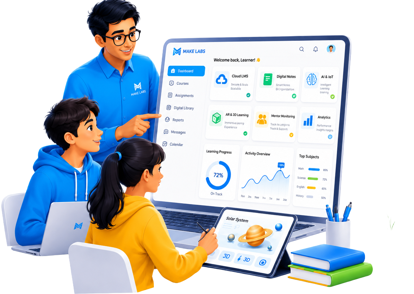 Students and mentor using Make Labs LMS dashboard